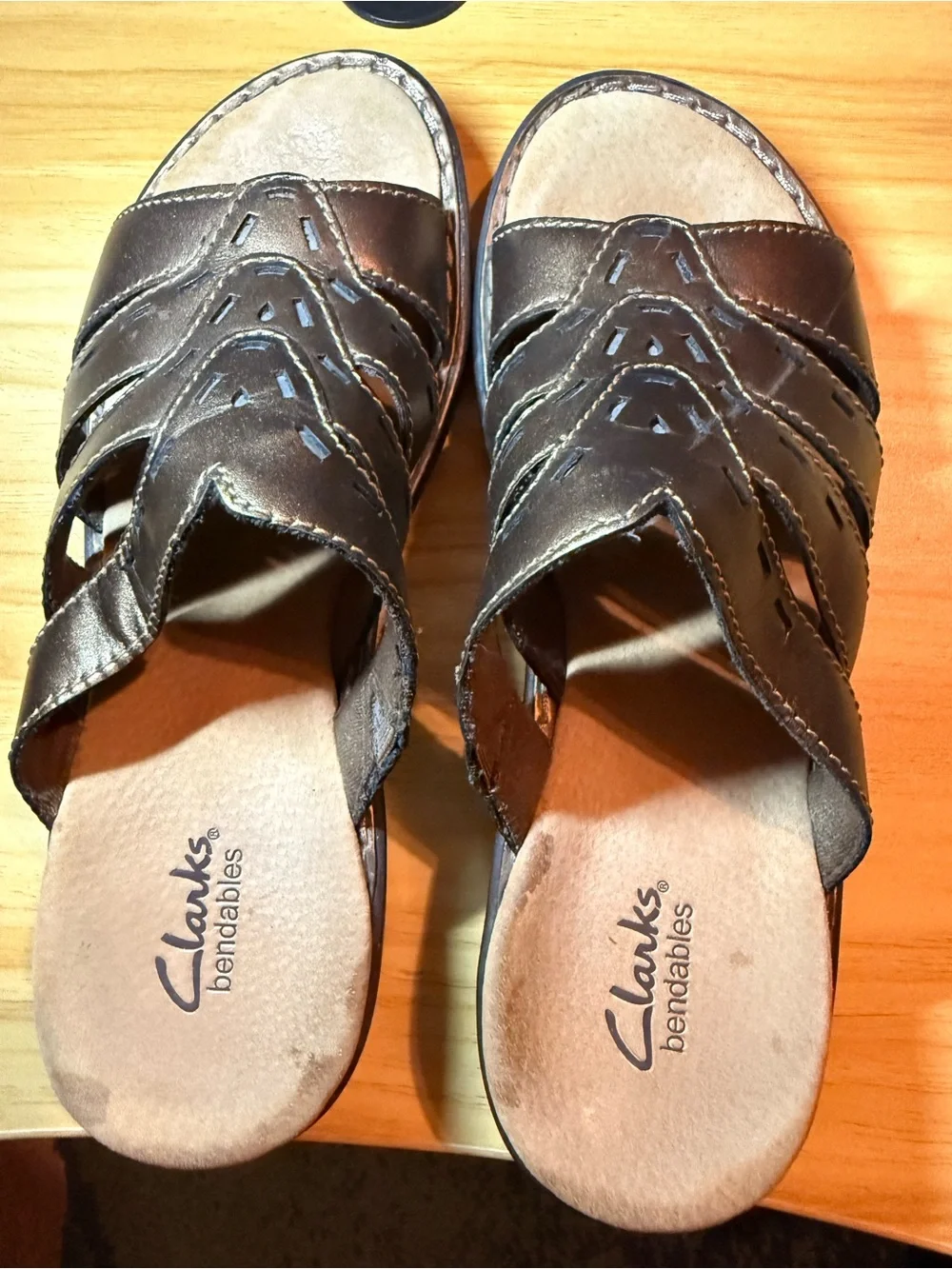 Clarks Brown Leather Women's Slide Sandals